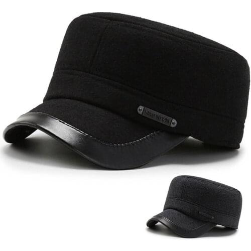 Winter Hat Mens Elderly Flat Top Hat Outdoor Thick Warm Ear Protection Adjustable Cap Snapback Hat