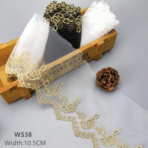 10 yards New Mesh Lace Trim Musical note lace fabric dress sleeve skirt decoration white golden black mesh free ship WS38
