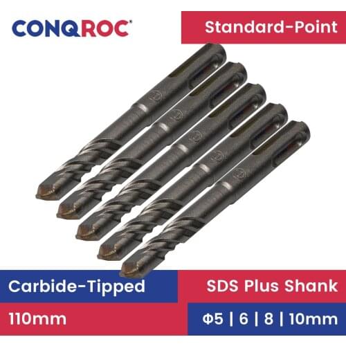 5 Pieces 110mm SDS Plus Drill Bits Mason Flat Carbide Tip Masonry Hammer Drill Bits 5mm | 6mm | 8mm | 10mm