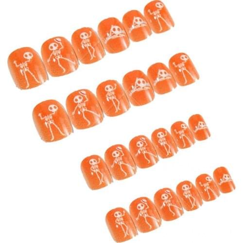 ABS 24Pcs/Set Delicate Halloween Kids Full Cover False Nails Mini Nail Kids Tip Non-Fading for Children