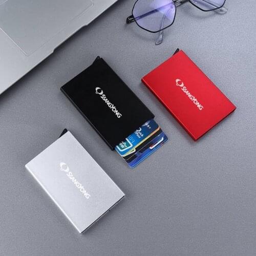 Automatic Metal Anti-theft Smart Wallet ID Card Credit Card Holder for Ssangyong kyron Rexton korando Actyon Sports Tivoli