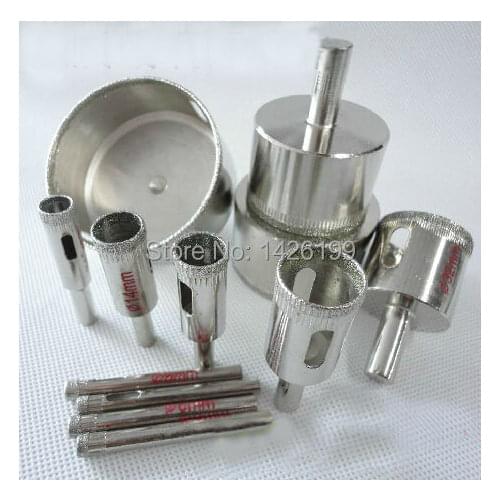 Free shipping 6mm-30mm 10pc/lot Set Diamond Coated Cutter accessories Hole Saw Glass Cutter opener