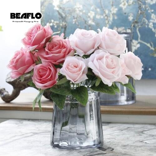 7pcs/lots Bouquet Artificial Rose Flowers Wedding White Pink Royal Rose Silk Fake flower Home Wedding Decoration Party Decor