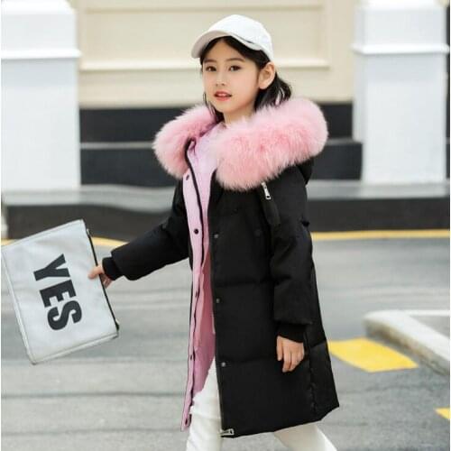 Children Winter Jacket Real Fur Hooded Long Coat Parka Kids 4-10 YEARS GIRLS BoyS -30 Russia Winter Clothing Overcoat Clothes