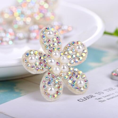 HOT!5pcs Cute pearl Flower AB Rhinestone Applique Sew on Patch for Clothing Dress Diy Patches beaded applique applique