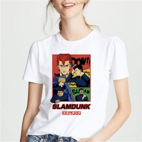 Hot Anime Slam Dunk Hanamichi Rukawa Akagi Mitsui Miyagi Cute Printed Fashion T-shirt Harajuku Unisex Women Tshirts