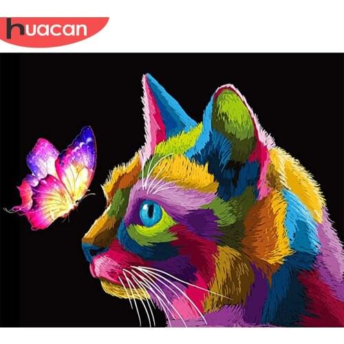 HUACAN Painting By Numbers Cat Animal Kits DIY Frame Pictures By Number Butterfly Drawing On Canvas HandPainted Art Gift