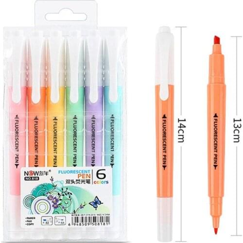 6 Pcs Stationery Highlighter Pen Set School Supplies Double Headed Fluorescent Marker Pen For Student Liner Drawing Art Pen