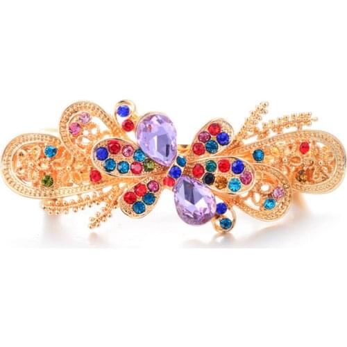 Colorful Crystal Flower Barrettes Women Brand Hair Jewelry Gold-color Hair Clip Wedding Hair Accessories Hairpin Hair Ornaments