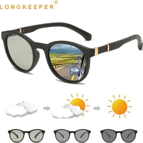 LongKeeper Photochromic Sunglasses Men Women Polarized Chameleon Sun Glasses Retro Ultralight Round Eyewear UV400 Oculos
