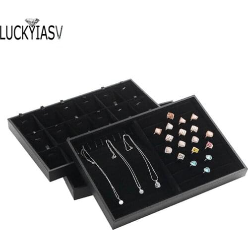 Black PU Leather & Velvet Jewelry Storage Tray Box Ring Bracelet Pendant Necklace Tray Display Picking Tray For Jewelry Display