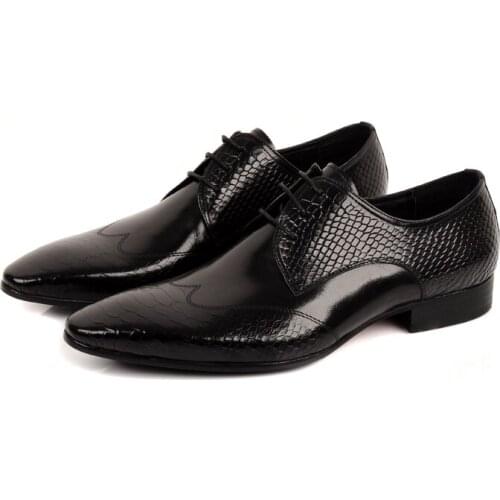 Large Size EUR45 Serpentine Black / Brown Tan Oxfords Mens Business Shoes Genuine Leather Boys Prom Shoes Man Wedding Shoes