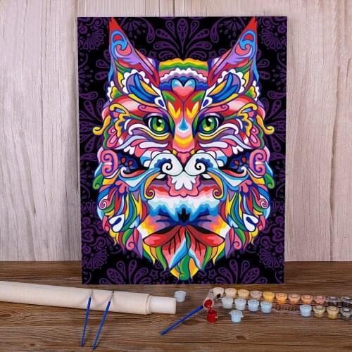 Colored Wolf Painting By Numbers Package Oil Paints 40*50 Paiting By Numbers New Design For Children Handiwork For Handicraft