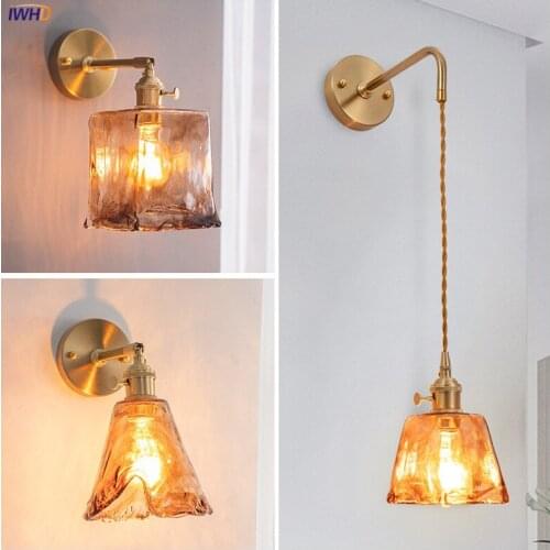 IWHD Japan Style Amber Glass Wall Lamp Switch Home Lighting Bedroom Living Room Stair Light Copper Modern Wandlamp Applique LED