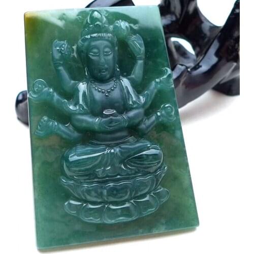 Jade A goods Good kind of delicate blue water thousand hands Guanyin pendantep2908