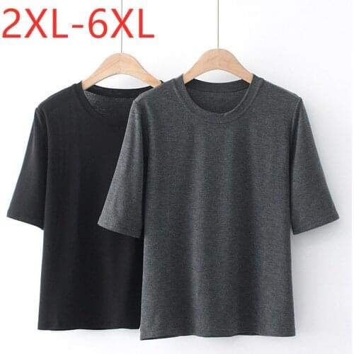 New 2021 Ladies Summer Plus Size Basic Tops For Women Large Short Sleeve Slim Elastic Black Knit O-neck T-shirt 3XL 4XL 5XL 6XL