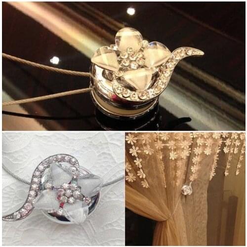 Pair of Magnetic Curtain tiebacks rhinestone sliver holdbacks decoration clip DIY accessory tie string free shipping