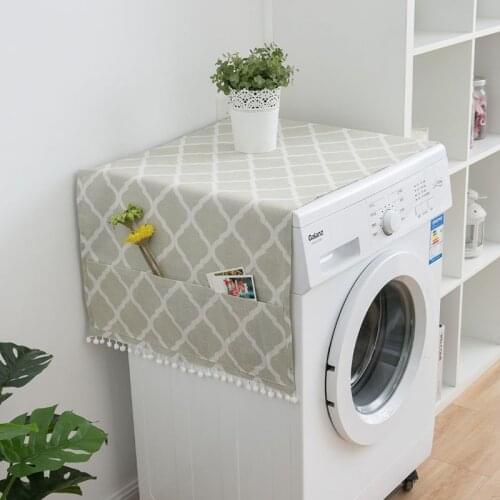 Refrigerator Washing Machine Dust Cover With Pockets Modern Minimalist Refrigerator Cover Cloth Kitchen Bathroom Storage Bag