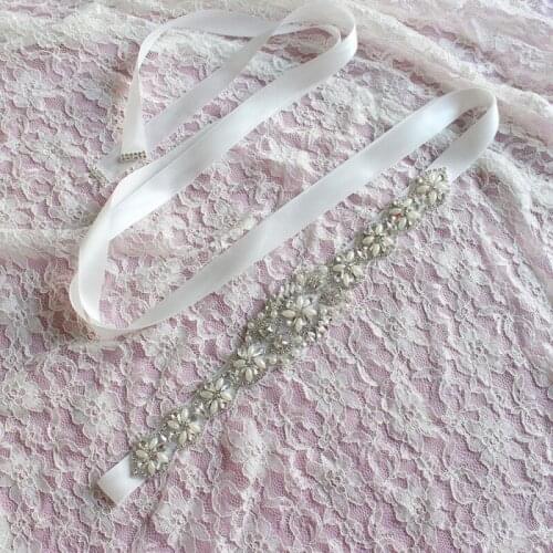 Hand Made Pearl Wedding Sash Shining Rhinestones Glass Crystal Bridal Belt Wedding Party Sashes Satin Bride Sash