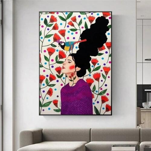 Nordic Portrait Canvas Paintings on The Wall Art Canvas Posters and Prints Abstract Girl with Fish Wall Pictures Room Decor