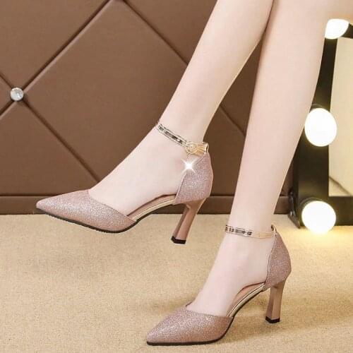 2021 spring and summer shoes womens Pumps shoes Baotou stiletto heel slippers Korean evening dress women shoes