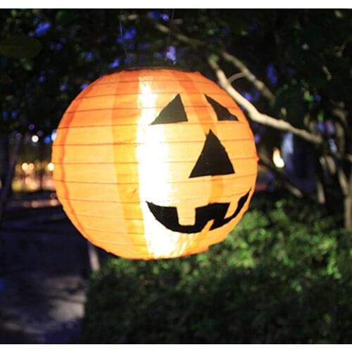 Halloween Party Decoration Solar Lantern Portable Lantern Pumpkin Pattern Non-Woven Material Waterproof Garden Chandelier Light