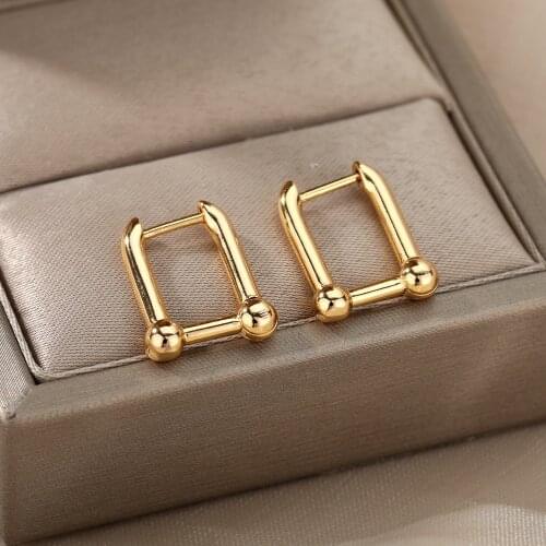 2021 Trend Pin Stud Earrings For Women Girls Korean Fashion Stainless Steel Female Gold Earring Couple Jewelry Gift bijoux femme