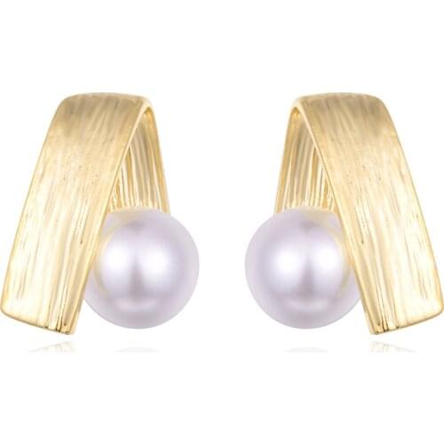 Shienland New Fashion Geometric Stud Earring For Women Trendy Jewelry Round Imitation Pearls bijoux Earrings Ear brinco s