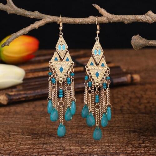 Trend Women Earring Ethnic Bohemian Long Tassel Pendant Goth Woman Holiday Rave Dangle Jewelry Accessories Womens Earrings