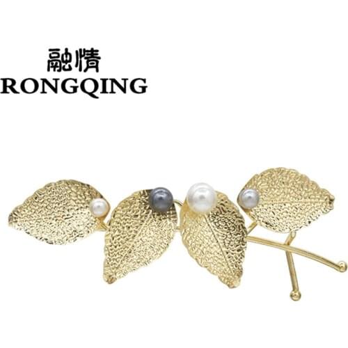 RONGQING 1pcs Selling Leaf Hairpin For Women Imitation Pearls Dew Leaves Wedding Hair Clip Pins Hair Ornament Bridal