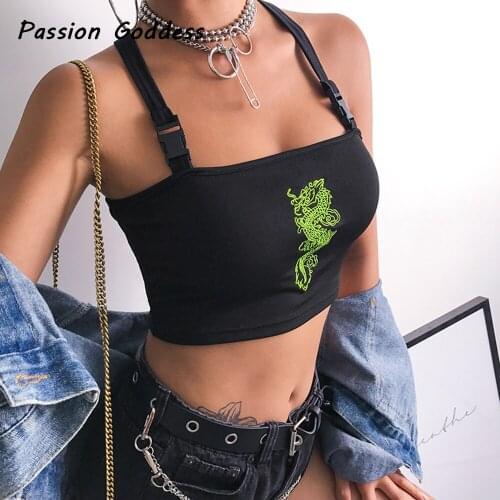Dragon Embroidery Camisole Women Sling Tops Sleeveless Strapless Bag Buckle Strap Bandage Camis Bustier Lingerie Bralette Camis