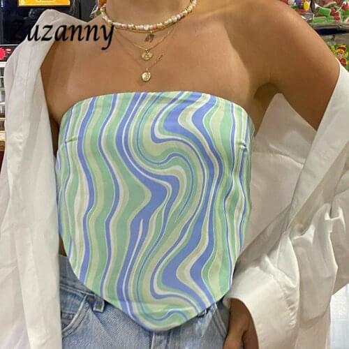 Zuzanny Sexy Y2K Aesthetic Crop Corset Tops Women Green Strapless Tie Dye Summer Tank Tops Ladies Backless Bustier Vintage