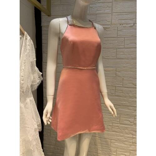 Sexy Dress Women Sweet Pink Backless Halter Club Party High Quality Diamonds Beading Robe Vestidos Spring Summer Bandage Design