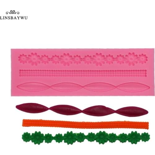 1pc 3D Lace Flower Bead Chain Silicone Fondant Mould Cake Decorating Baking Molds Sugar Paste Pastry Tools Chocolate Mold New