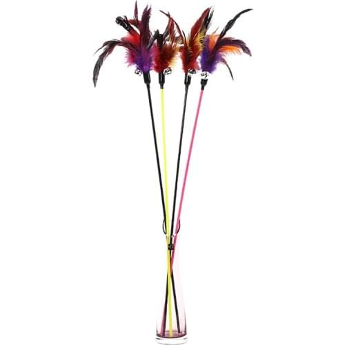 1PC Teaser Feather Toys Kitten Funny Colorful Rod Cat Wand Toys Plastic Pet Cat Toys Interactive Stick Pet Cat Supplies