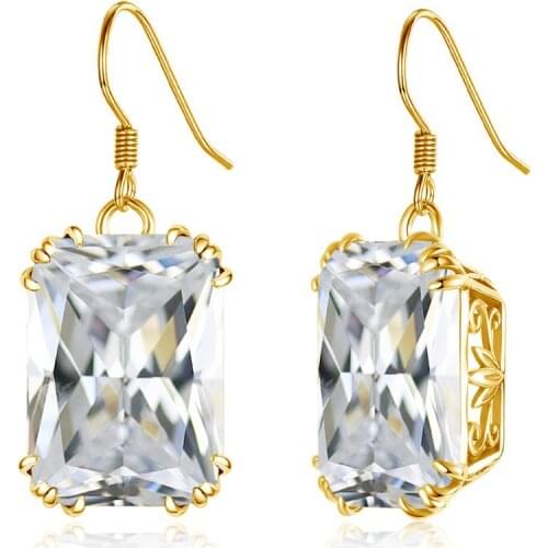 14K Gold Dangling Diamond Earrings For Women Silver Earrings 925 Square Shape Wedding Engagement Gemstone Fine Jewelry 2020