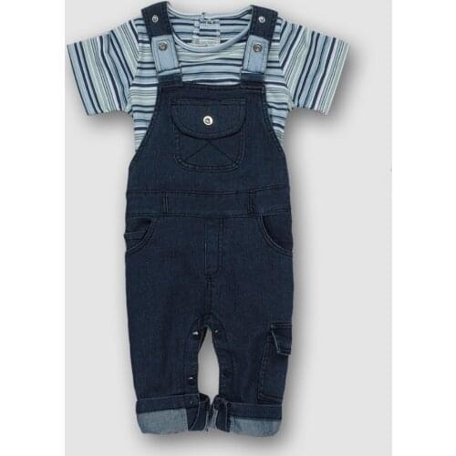 2pcs Denim Baby Clothing Set New Born Clothing Set Kids Overalls Boys Short Sleeve Striped Tops and Suspender Trousers Pant 2pcs