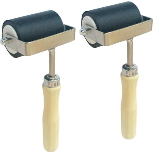 2Pcs Rubber Brayer Roller With Frame Wooden Handle - 6 Inches for Crafting Acrylic Painting Paint Brush Ink Applicator Roller