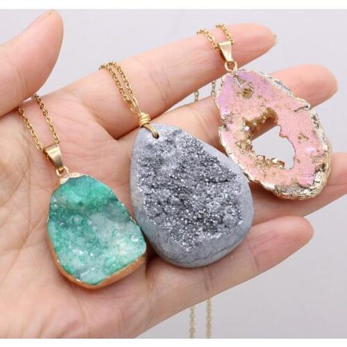 2021 New Style Necklace Natural Stone Irregular Agate Pendant Charms Unisex Love Romantic Gift Chain 40+5 CM