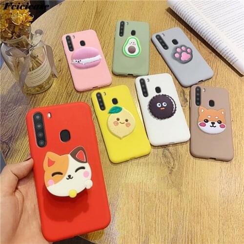 3D Cartoon Phone Holder Case For Samsung Galaxy A21 2020 SM-A215U SM-A215U1 6.5inch Cover Silicone Cute Stand Coque