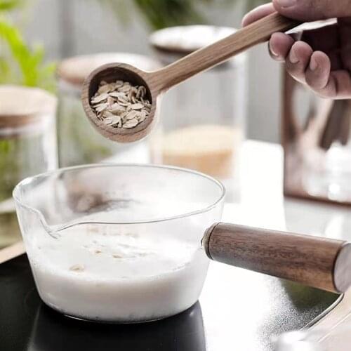400/600ml Glass Pot With Wooden Handle Kitchenware Cooking Heating Milk Soup Porridge Pot Utensils For Kitchen Cooking Pot