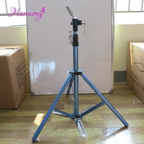 1pcs Blue Color Hair Salon Adjustable Aluminum Tripod Stand Mannequin Training Head Holder Wig Stand Clamp