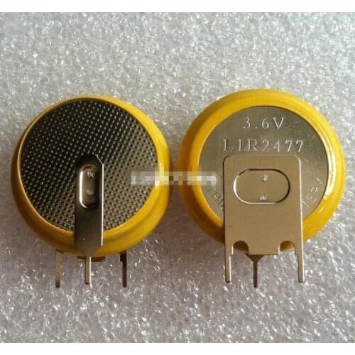 2PCS LIR2477 battery with solder feet 3.6V button battery LIR 2477 rechargeable battery three-pin battery