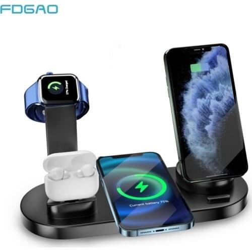 FDGAO 4 in 1 Wilreless Charger Dock Station for AirPods Pro Apple Watch 6 5 4 3 2 Fast Charging Stand for iPhone 12 11 X XR XS 8