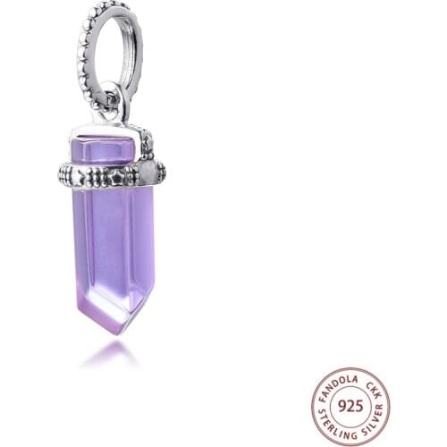 Fit Pandora Bracelet Purple Amulet Pendant Charms 100% 925 Sterling Silver Metal Beads for Women DIY Jewelry Making 2021 New