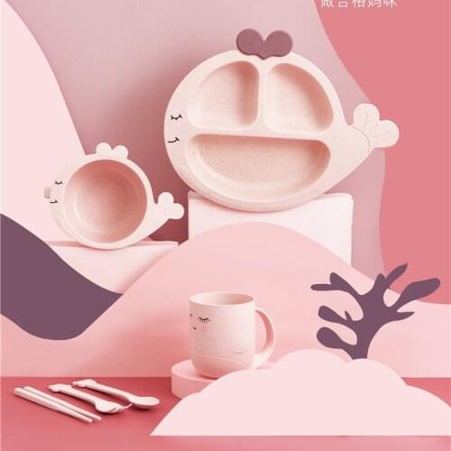 Childrens Tableware Wheat Fiber Dinner Set Kids&Feeding WhaleTableware 6 Piece Set Plates For Food Creative Cartoon Bowl