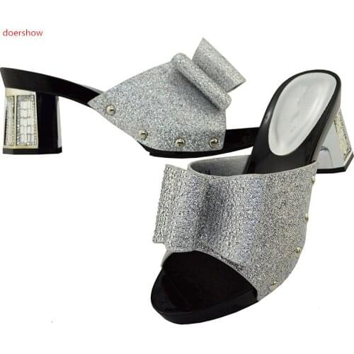 Doershow African Slippers Summer High Heels High Quality African Sandals Heels Pumps sliver Color Fashion African Wedding WR1-28