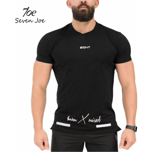 Seven Joe Mens summer fitness Bodybuilding cotton t-shirt gyms workout Short sleeve shirts male Fashion solid blank tees tops