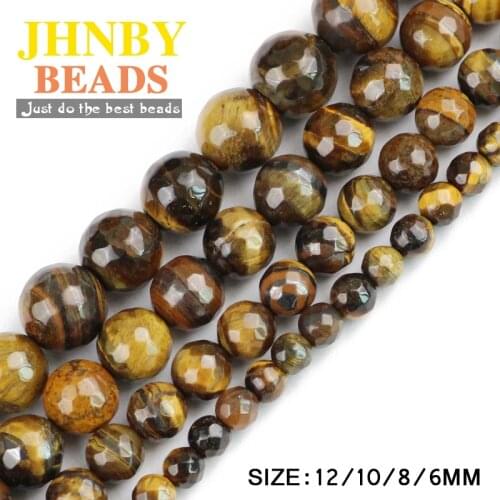 JHNBY Faceted Tigers eye beads Natural Stone High quality Ore Round Loose beads ball 6/8/10/12MM Jewelry bracelet making DIY