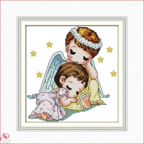 Joy Sunday Guardian Angel Cross Stitch C060 14CT 11CT Counted And Stamped Cute Girl Wholesale Joy Sunday Cross Stitch Kits
